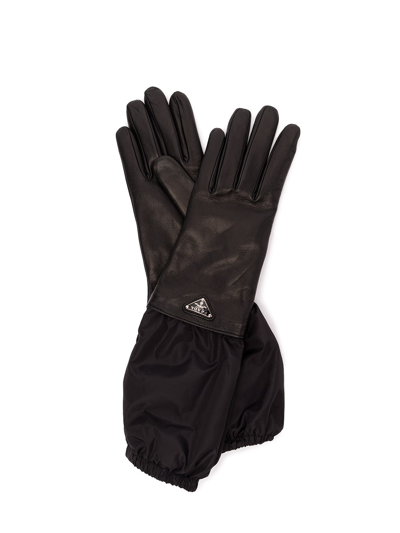 Shop Prada Leather Gloves In Black  