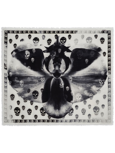 Shop Alexander Mcqueen Black Orchid Skull-print Wool Scarf