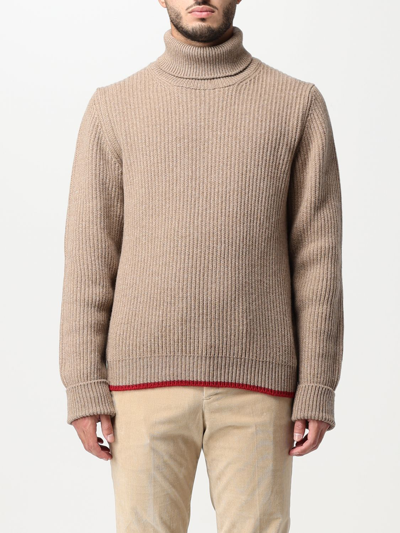 Fay Roll-neck Ribbed Jumper In Biscuit