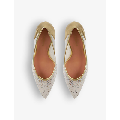 Shop Lk Bennett Womens Nat-nude Liberty Crystal-embellished Mesh And Leather Heeled Courts In Brown