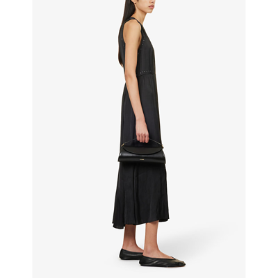 Shop Ikks Stud-embellished Flared-hem Satin Maxi Dress In Black