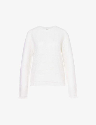 Shop Totême Lace-overlay Mohair Wool-blend Knitted Jumper In Cream