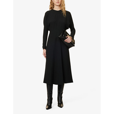 Shop Victoria Beckham Womens Black Dolman-sleeve Woven Midi Dress