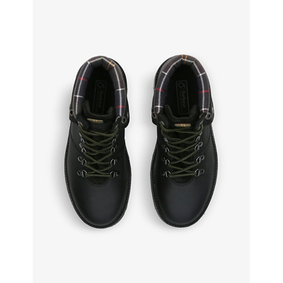 Shop Barbour Women's Black Burne Tartan-trim Leather Hiking Boots