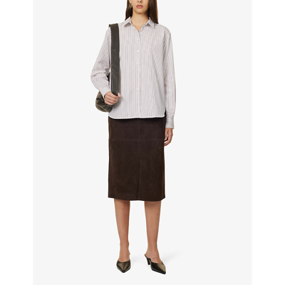 Shop Totême Toteme Womens White/brown P036 Signature Striped Cotton Shirt