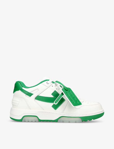 Shop Off-white C/o Virgil Abloh Womens Mid Green Ooo Logo-embroidered Leather Low-top Trainers