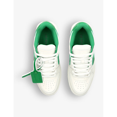 Shop Off-white C/o Virgil Abloh Women's Mid Green Ooo Logo-embroidered Leather Low-top Trainers