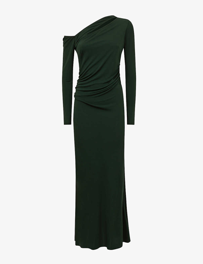 Shop Reiss Women's Green Delphine Off-the-shoulder Stretch-jersey Maxi Dress