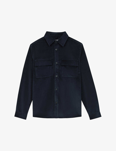 Shop Reiss Men's Navy Colins Chest-pocket Cotton-blend Shirt