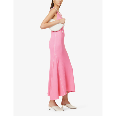 Shop Maria Mcmanus Women's Bubblegum Godet Cut-out Knitted Midi Dress