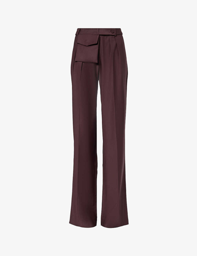 Shop Aya Muse Women's Burgundy Sylva Cargo-pocket High-rise Straight-leg Woven Trousers
