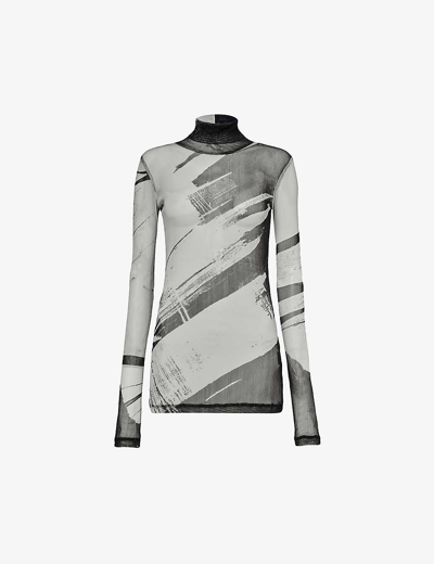 Shop Symetria Women's Etch Print Abstract-pattern Semi-sheer Slim-fit Silk Top In Multi-coloured