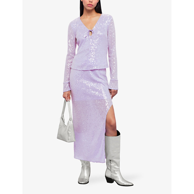 Shop Whistles Lio Split-hem Sequin-embellished Midi Skirt In Lilac