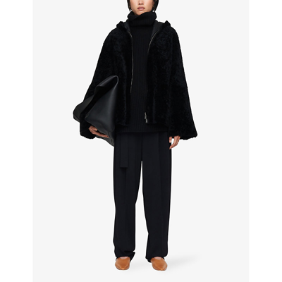 Joseph Womens Black Reversible Relaxed-fit Shearling Hooded Jacket In Black