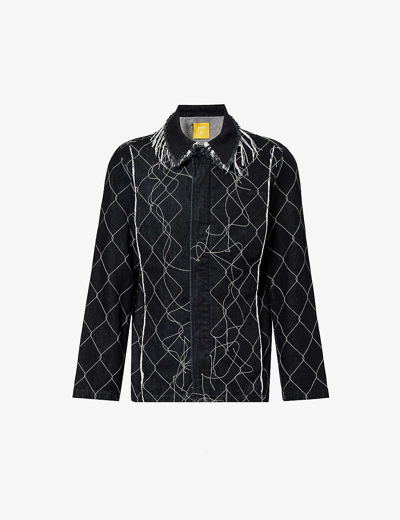 Shop Airei Men's Washed Black Distressed-stitch Regular-fit Organic Cotton Jacket