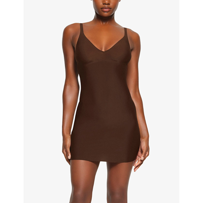 Shop Skims Women's Cocoa Foundations Fitted Stretch-woven Mini Dress