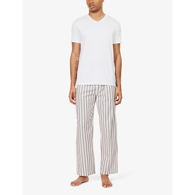Shop Calvin Klein Men's Chambray Stripe Logo-patch Striped Straight-leg Stretch-cotton Pyjama Bottoms