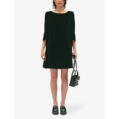 Shop Claudie Pierlot Women's Noir / Gris Rififi Half-sleeve Velour Mini Dress