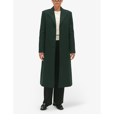 Shop Claudie Pierlot Women's Verts Mid-length Single-breasted Wool-blend Coat