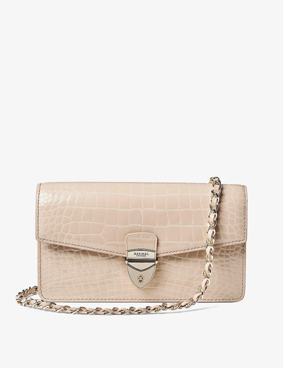Shop Aspinal Of London Women's Taupe Mayfair Croc-effect Leather Clutch Bag