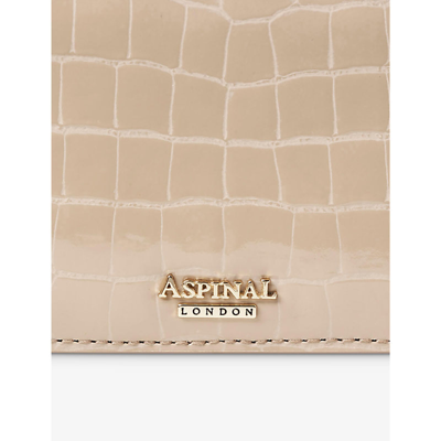 Aspinal Of London Mayfair Logo-lettering Patent-leather Clutch Bag In Taupe