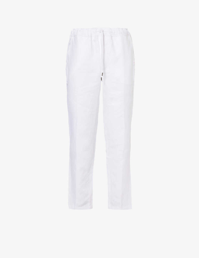 Shop Derek Rose Men's White Sydney Regular-fit Straight-leg Linen Trousers