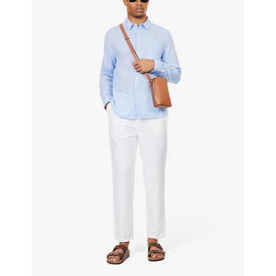 Shop Derek Rose Men's White Sydney Regular-fit Straight-leg Linen Trousers