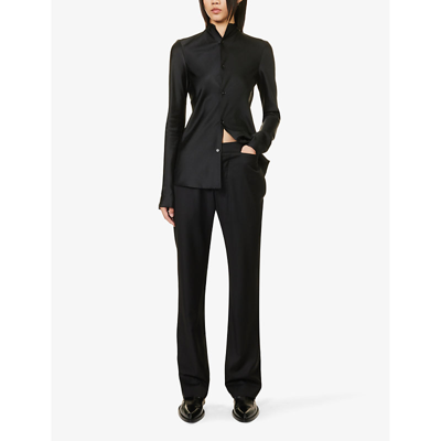 Shop Gabriela Coll G Women's Black No.245 Straight-leg Mid-rise Wool Trousers