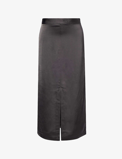 Shop Totême Toteme Women's Lead 029 Split-hem Woven Midi Skirt In Grey
