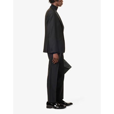 Shop Oscar Jacobson Men's Black Structured-shoulder Peak-lapel Regular-fit Wool Tuxedo Jacket
