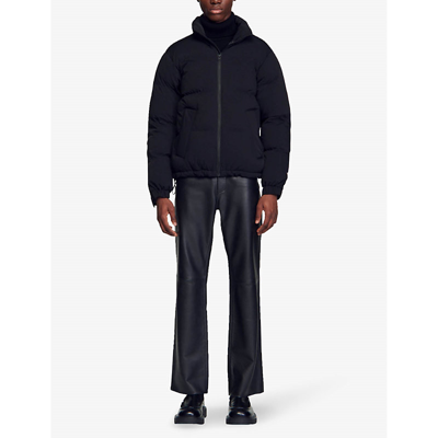 Shop Sandro Men's Noir / Gris Stand-collar Oversized Stretch-shell Puffer Coat