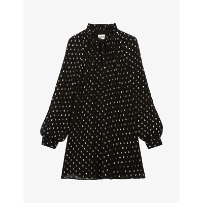 Shop Claudie Pierlot Womens Noir / Gris Polka Dot-print Woven Mini Dress