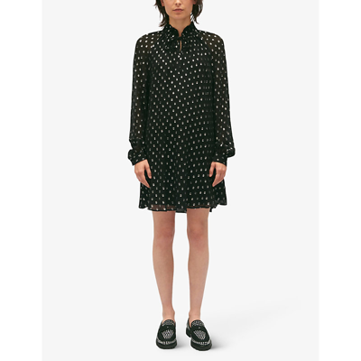 Shop Claudie Pierlot Womens Noir / Gris Polka Dot-print Woven Mini Dress