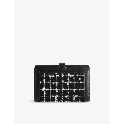 Shop Claudie Pierlot Womens Noir / Gris Alycia Check-pattern Leather Purse