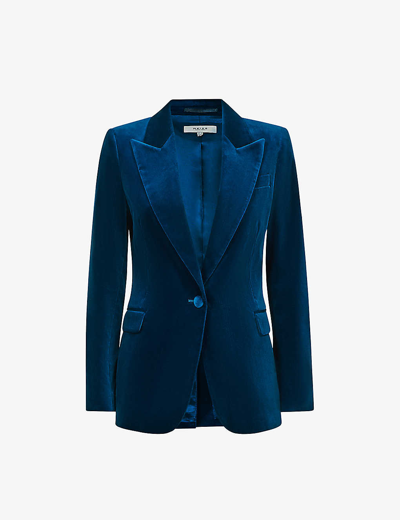 Shop Reiss Women's Blue Ivy Peak-lapel Velvet Blazer