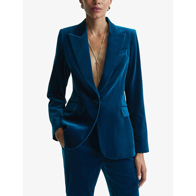 Shop Reiss Women's Blue Ivy Peak-lapel Velvet Blazer