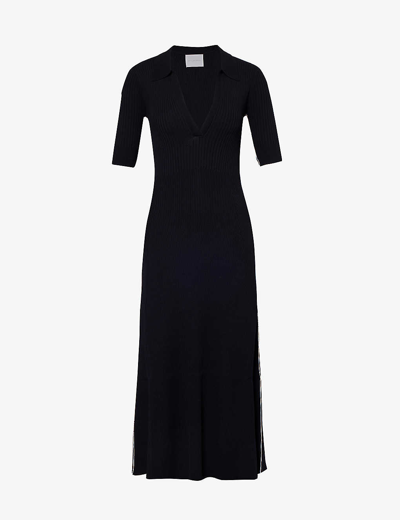 Shop Maria Mcmanus Womens Black Ivory V-neck Flared-hem Knitted Midi Dress