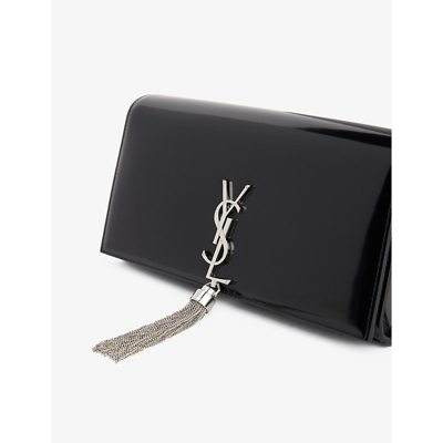 Shop Saint Laurent Women's Black Kate Patent-leather Clutch Bag