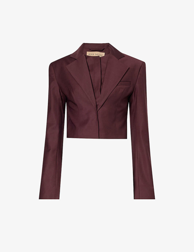 Shop Aya Muse Sylva Single-breasted Cropped Woven Blazer In Burgundy