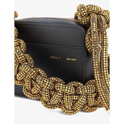 Shop Kara Cobra Crystal-embellished Leather Shoulder Bag In Black/gold