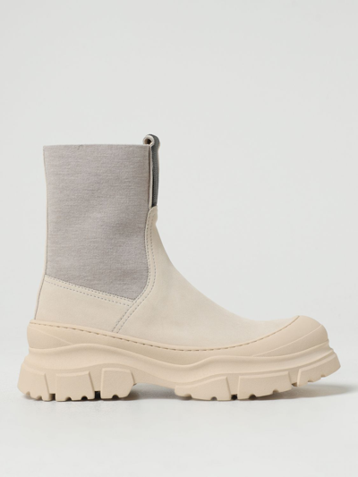 Shop Brunello Cucinelli Ankle Boots In Leather And Wool In Ivory