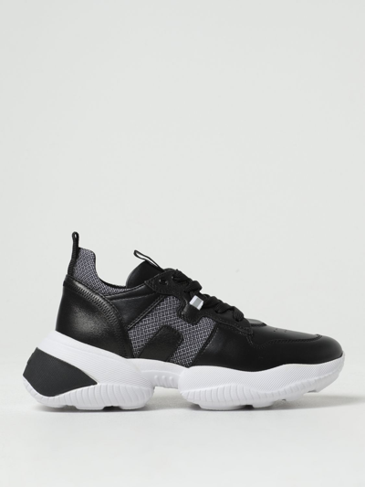 Shop Hogan Interaction Sneakers In Leather And Mesh In Black 1