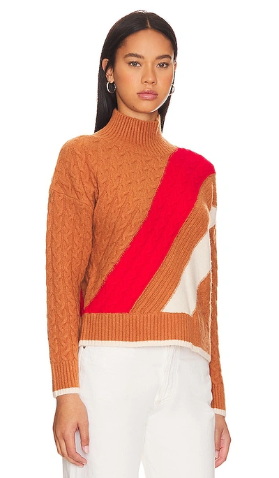 Shop 525 Ria Color Block Cable Pullover Sweater In Cognac