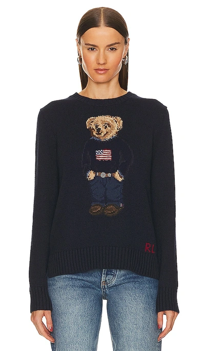 Polo Ralph Lauren Polo Bear Intarsia Cotton And Linen Sweater In Navy