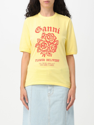 Shop Ganni T-shirt  Woman In Yellow