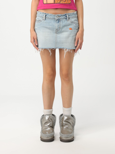 Erl X Levi's® Distressed Raw Hem Denim Miniskirt In Blue