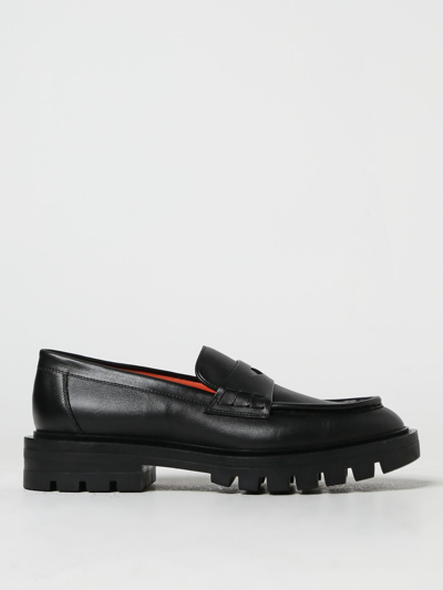 Santoni Women's Polished Black Leather Penny Loafer In Black