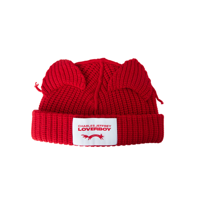Shop Charles Jeffrey Loverboy Chunky Ears Beanie In Red