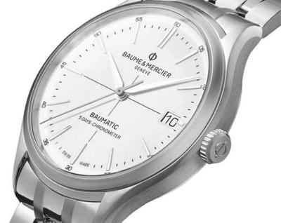 Pre-owned Baume & Mercier Clifton Baumatic Cosc Automatic Steel Date Mens Watch M0a10505