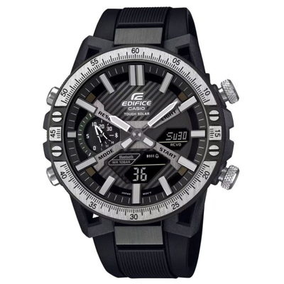 Pre-owned Casio Edifice Black Dial Resin Strap Men Watch Ecb-2000tp-1adf